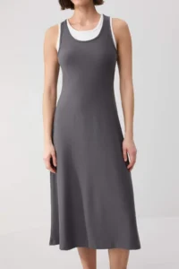 TRENDYOLMİLLA Wardrobe Essentials-Anthracite Color Bloklu bodycon Cowl Neck Maxi Knitting Dress - Image 3