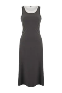TRENDYOLMİLLA Wardrobe Essentials-Anthracite Color Bloklu bodycon Cowl Neck Maxi Knitting Dress - Image 5