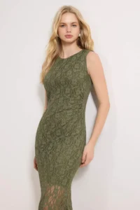 TRENDYOLMİLLA Khaki A-Kesim/Life Form Sleeveless Lace Knitting Dress - Image 2