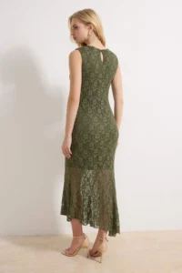 TRENDYOLMİLLA Khaki A-Kesim/Life Form Sleeveless Lace Knitting Dress - Image 4