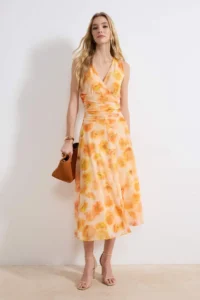 TRENDYOLMİLLA Multicolored Floral bodycon V-neck Thick Sleeveless Sleeveless Shirred Maxi Tulle Knitting Dress - Image 2