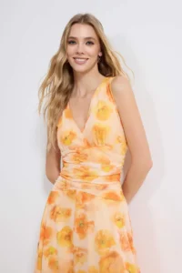 TRENDYOLMİLLA Multicolored Floral bodycon V-neck Thick Sleeveless Sleeveless Shirred Maxi Tulle Knitting Dress - Image 3
