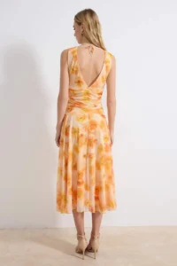 TRENDYOLMİLLA Multicolored Floral bodycon V-neck Thick Sleeveless Sleeveless Shirred Maxi Tulle Knitting Dress - Image 5