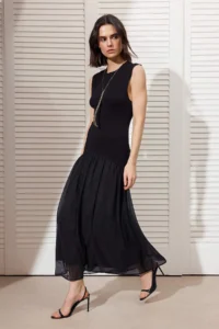 TRENDYOLMİLLA Black Midi Knitwear Weaving Skirt Detailed Dress