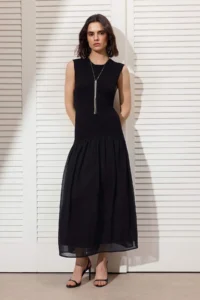 TRENDYOLMİLLA Black Midi Knitwear Weaving Skirt Detailed Dress - Image 2