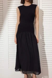 TRENDYOLMİLLA Black Midi Knitwear Weaving Skirt Detailed Dress - Image 3