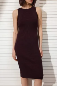 TRENDYOLMİLLA Brown Maxi Knitwear Lined and Ribbed Dress with Chest Pad - Image 3