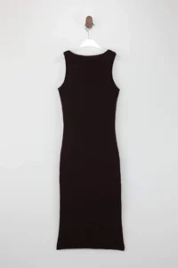 TRENDYOLMİLLA Brown Maxi Knitwear Lined and Ribbed Dress with Chest Pad - Image 6