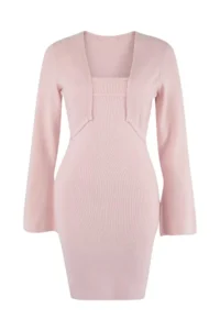TRENDYOLMİLLA Pink Short / Mini Bolerolu Bodysuit hugging Knit Dress