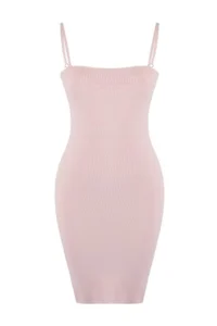 TRENDYOLMİLLA Pink Short / Mini Bolerolu Bodysuit hugging Knit Dress - Image 3