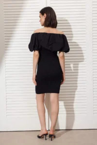 TRENDYOLMİLLA Black Short / Mini Bodysuit hugging Knitwear Weaving peplum Detailed Dress - Image 4