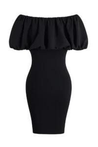 TRENDYOLMİLLA Black Short / Mini Bodysuit hugging Knitwear Weaving peplum Detailed Dress - Image 6