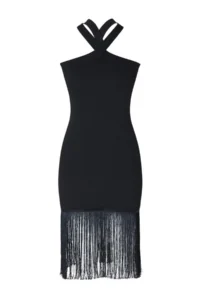 TRENDYOLMİLLA Black Midi Knitwear Tassel Detailed Dress