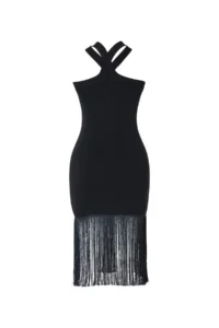 TRENDYOLMİLLA Black Midi Knitwear Tassel Detailed Dress - Image 2