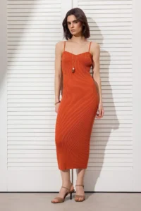 TRENDYOLMİLLA Orange Bodysuit hugging/bodycone Plain Midi Knit Dress
