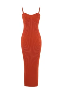 TRENDYOLMİLLA Orange Bodysuit hugging/bodycone Plain Midi Knit Dress - Image 5
