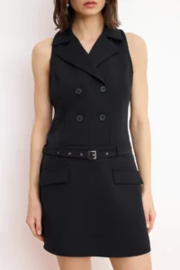 TRENDYOLMİLLA Black Arched Jacket Yaka Short / Mini Weaving Dress - Image 3