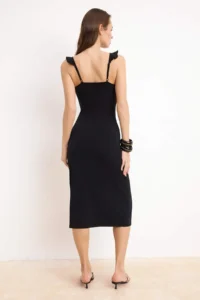 TRENDYOLMİLLA Black bodycon V-neck Thick Sleeveless Sleeveless with flywheel/Frilly Maxi Flexible Knitting Dress - Image 4