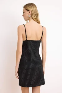 TRENDYOLMİLLA Black Striped A-Kesim/Life Form V-neck Thin Sleeveless Sleeveless Short interlock Knitting Dress - Image 3
