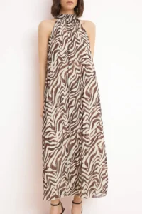 TRENDYOLMİLLA Multicolored animals A-Kesim/Life Form Dog collar Sleeveless Maxi Tulle Knitting Dress - Image 3
