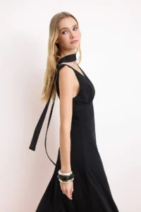 TRENDYOLMİLLA Black animals A-Kesim/Life Form Double breasted Sleeveless Shirred Maxi Tulle Knitting Dress - Image 2