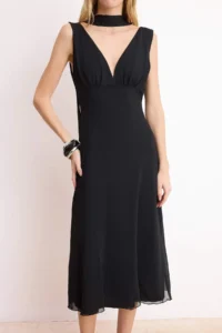 TRENDYOLMİLLA Black animals A-Kesim/Life Form Double breasted Sleeveless Shirred Maxi Tulle Knitting Dress - Image 3