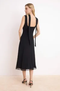 TRENDYOLMİLLA Black animals A-Kesim/Life Form Double breasted Sleeveless Shirred Maxi Tulle Knitting Dress - Image 4