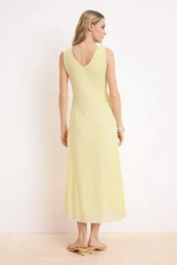 TRENDYOLMİLLA Yellow A-Kesim/Life Form V-neck Sleeveless with flywheel/Frilly Midi Foam Knitting Dress - Image 4