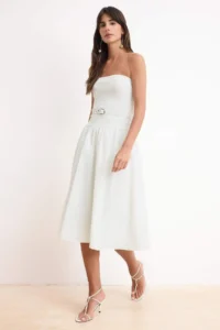 TRENDYOLMİLLA Ecru Tops Knitting Arched Strapless Midi Weaving Dress