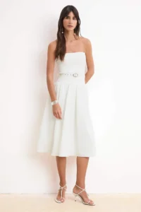 TRENDYOLMİLLA Ecru Tops Knitting Arched Strapless Midi Weaving Dress - Image 2