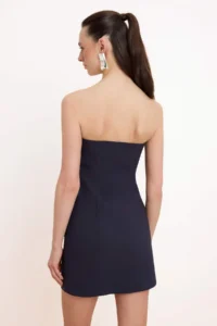 TRENDYOLMİLLA Navy Blue Belt Accessory Detailed Strapless Short / Mini Weaving Dress - Image 4