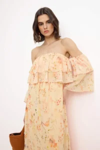 TRENDYOLMİLLA Multicolored Carmen Collar Floral Siphon Lined Maxi Weaving Dress - Image 2