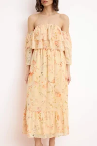 TRENDYOLMİLLA Multicolored Carmen Collar Floral Siphon Lined Maxi Weaving Dress - Image 3