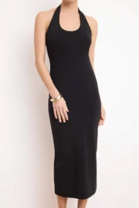 TRENDYOLMİLLA Black bodycone/Fitting Midi Tok 100% Cotton Knitting Dress - Image 3