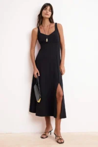 TRENDYOLMİLLA Black A-Kesim/Life Form Heart Yaka Sleeveless Maxi Scuba Crepe Knitting Dress