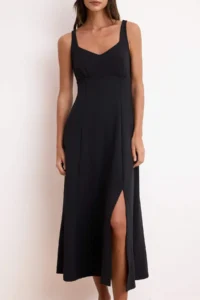 TRENDYOLMİLLA Black A-Kesim/Life Form Heart Yaka Sleeveless Maxi Scuba Crepe Knitting Dress - Image 3