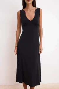 TRENDYOLMİLLA Black A-Kesim/Life Form V-neck Sleeveless Lace Detailed Midi Satin Knitting Dress - Image 3