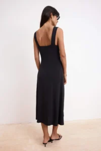 TRENDYOLMİLLA Black A-Kesim/Life Form V-neck Sleeveless Lace Detailed Midi Satin Knitting Dress - Image 4
