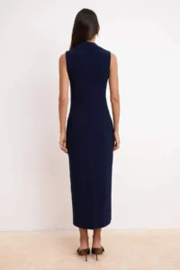 TRENDYOLMİLLA Navy Blue bodycon Shirt Collar buttoned Sleeveless Maxi Flexible Knitting Dress - Image 3