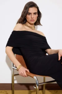 TRENDYOLMİLLA Limited Edition Black bodycon Carmen Collar Sleeveless Flexible Knitting Dress - Image 2