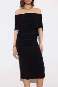 TRENDYOLMİLLA Limited Edition Black bodycon Carmen Collar Sleeveless Flexible Knitting Dress - Image 3