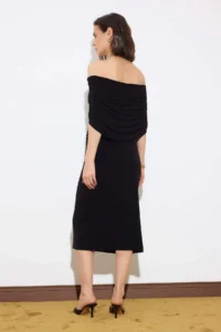 TRENDYOLMİLLA Limited Edition Black bodycon Carmen Collar Sleeveless Flexible Knitting Dress - Image 4