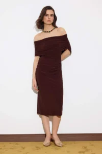TRENDYOLMİLLA Limited Edition Brown bodycon Carmen Collar Sleeveless Flexible Knitting Dress - Image 2
