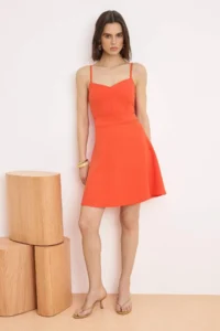 TRENDYOLMİLLA Pomegranate Plain Skirt Opened at Waist Thin Sleeveless Mini Flexible Weaving Dress - Image 2