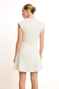 TRENDYOLMiLLA Ecru Arched Skirt Opened at Waist Mini Weaving Dress - Image 4