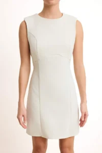 TRENDYOLMİLLA Ecru padded Plain Sleeveless Mini Flexible Weaving Dress - Image 3