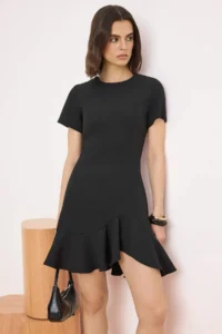 TRENDYOLMİLLA Black Skirt with flywheel Short / Mini Flexible Weaving Dress - Image 2