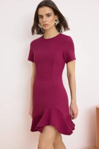 TRENDYOLMİLLA Plum Skirt with flywheel Short / Mini Flexible Weaving Dress - Image 2