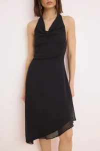 TRENDYOLMİLLA Black Plain Off-Shoulder Neck Midi Weaving Dress - Image 3