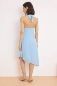 TRENDYOLMİLLA Mavi Plain Off-Shoulder Neck Midi Weaving Dress - Image 4